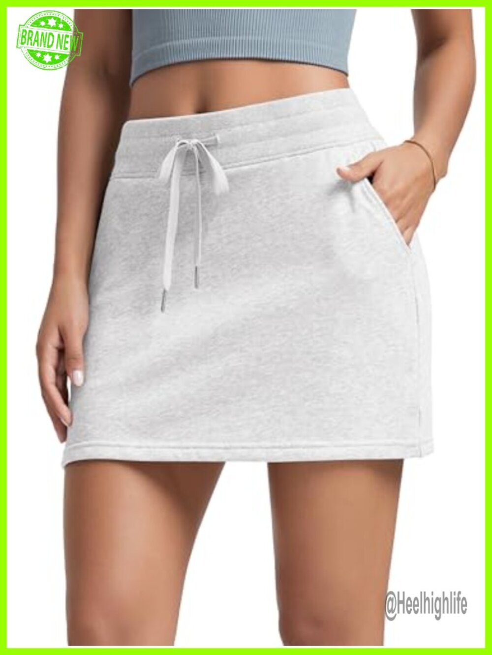 Cotton French Terry Skorts Drawstring Built-in Shorts Casual Skirt Pockets